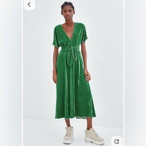 Zara Green Velvet Midi Dress